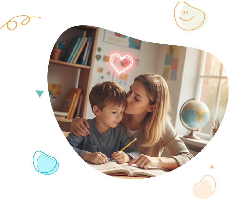 Mother helping child with homework